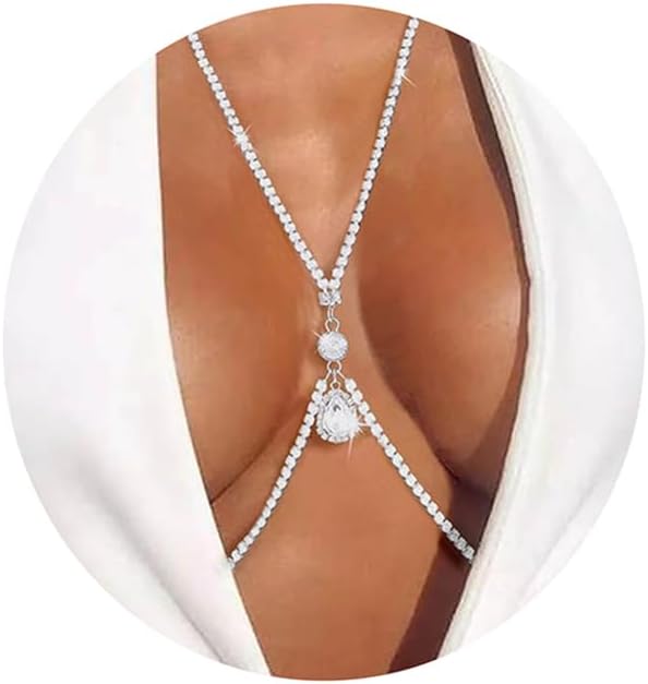 Body Chain Chest Chain Heart - shaped Rhinestone Sexy Chest Chain Fashionable Beach Bikini - QIAO CrystalQIAO CrystalQIAO Crystal