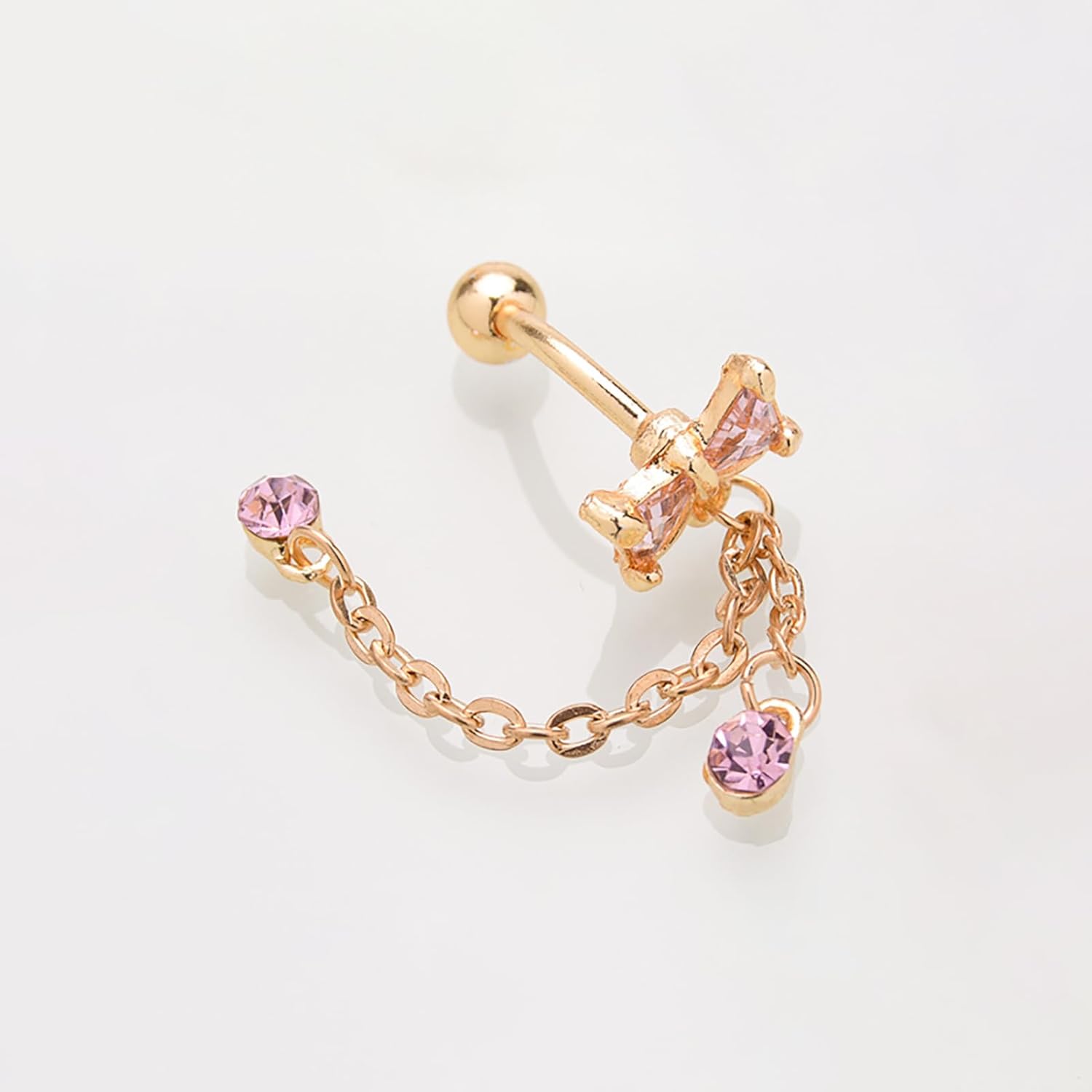 Bow Belly Button Rings 14G Surgical Stainless Steel Gold Reverse Dangle Navel Barbell Stud Cubic Zirconia Body Piercing - QIAO CrystalQIAO CrystalQIAO Crystal