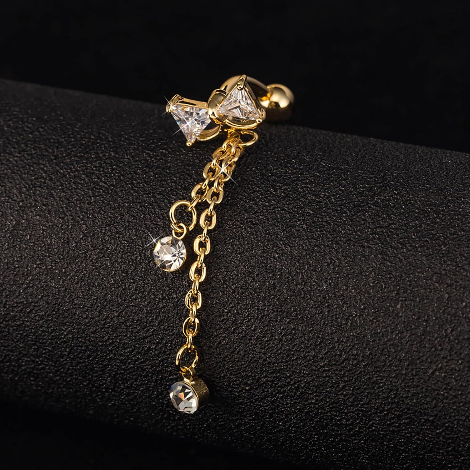 Bow Belly Button Rings 14G Surgical Stainless Steel Gold Reverse Dangle Navel Barbell Stud Cubic Zirconia Body Piercing - QIAO CrystalQIAO CrystalQIAO Crystal