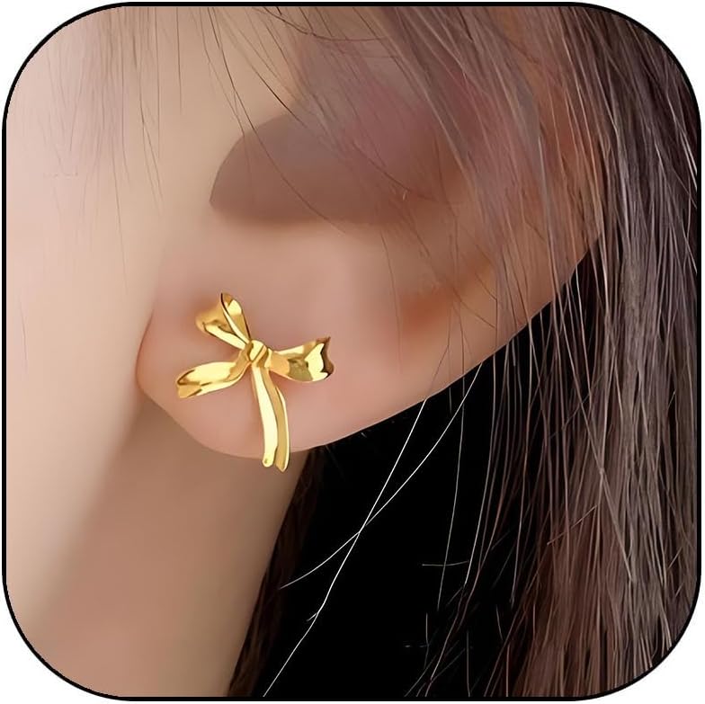 Bow earrings for women - Gold bow earrings for women - Christmas Earrings - Trendy Elegant Bowtie Drop Dangle Hoop Stud Lightweight Hypoallergenic Christmas Jewellery Gift for Party Wedding Holiday - 我的商店我的商店我的商店
