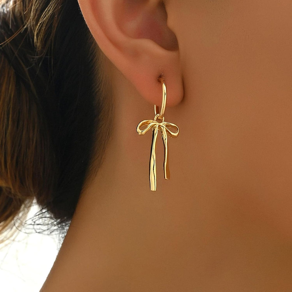 Bow earrings for women - Gold bow earrings for women - Christmas Earrings - Trendy Elegant Bowtie Drop Dangle Hoop Stud Lightweight Hypoallergenic Christmas Jewellery Gift for Party Wedding Holiday - 我的商店我的商店我的商店