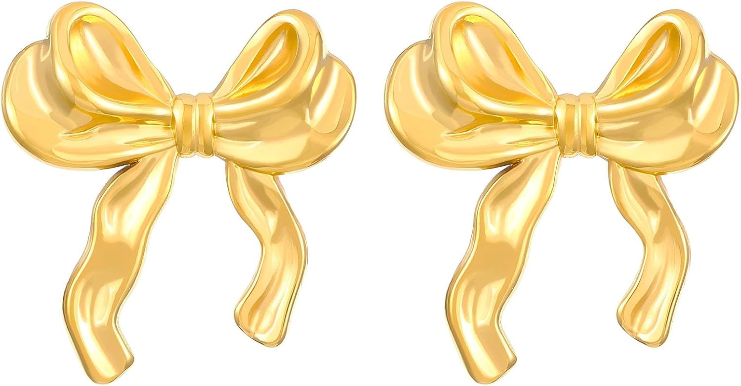 Bow earrings for women - Gold bow earrings for women - Christmas Earrings - Trendy Elegant Bowtie Drop Dangle Hoop Stud Lightweight Hypoallergenic Christmas Jewellery Gift for Party Wedding Holiday - 我的商店我的商店我的商店