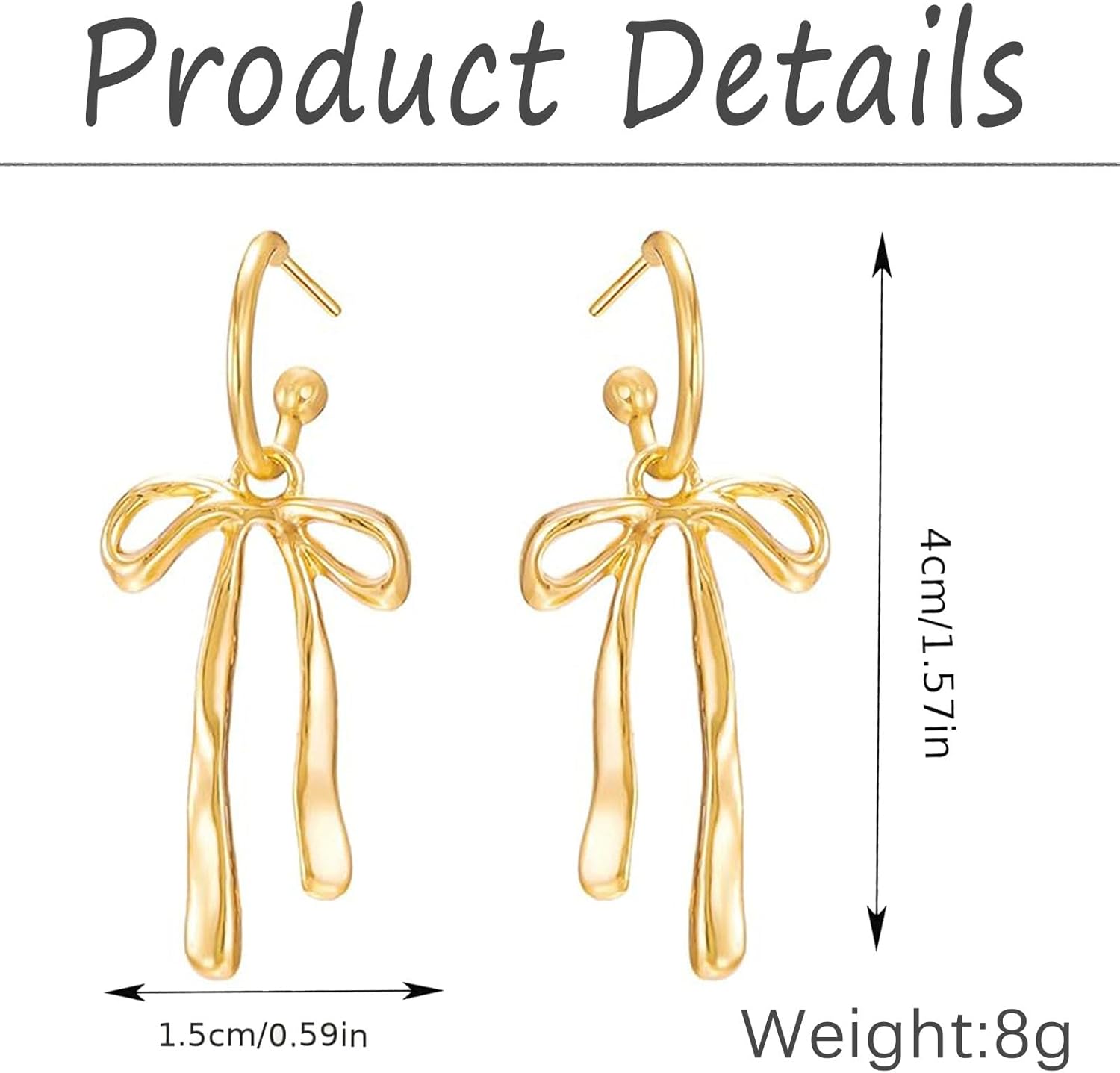 Bow earrings for women - Gold bow earrings for women - Christmas Earrings - Trendy Elegant Bowtie Drop Dangle Hoop Stud Lightweight Hypoallergenic Christmas Jewellery Gift for Party Wedding Holiday - 我的商店我的商店我的商店