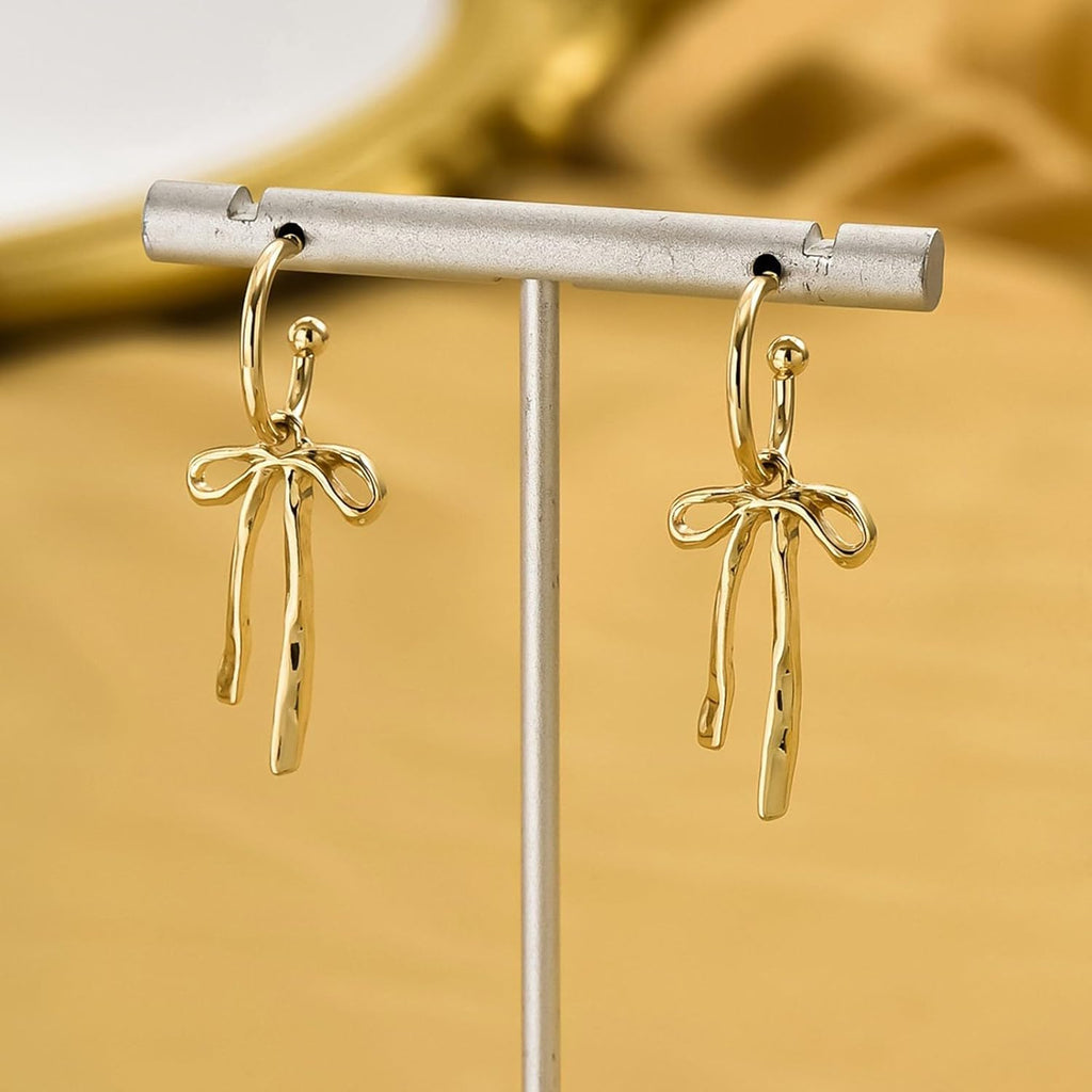 Bow earrings for women - Gold bow earrings for women - Christmas Earrings - Trendy Elegant Bowtie Drop Dangle Hoop Stud Lightweight Hypoallergenic Christmas Jewellery Gift for Party Wedding Holiday - 我的商店我的商店我的商店
