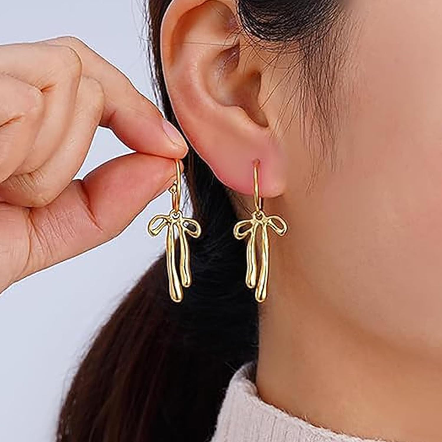 Bow earrings for women - Gold bow earrings for women - Christmas Earrings - Trendy Elegant Bowtie Drop Dangle Hoop Stud Lightweight Hypoallergenic Christmas Jewellery Gift for Party Wedding Holiday - 我的商店我的商店我的商店