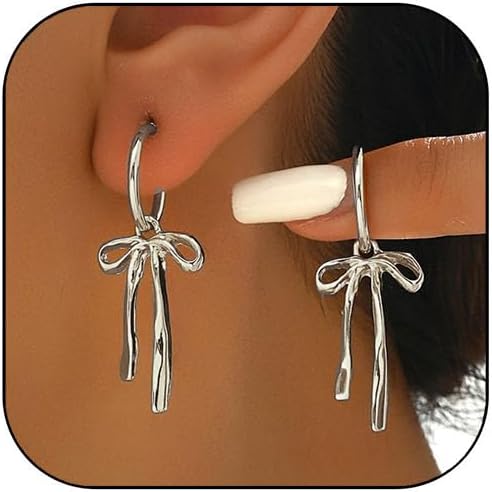 Bow earrings for women - Gold bow earrings for women - Christmas Earrings - Trendy Elegant Bowtie Drop Dangle Hoop Stud Lightweight Hypoallergenic Christmas Jewellery Gift for Party Wedding Holiday - 我的商店我的商店我的商店