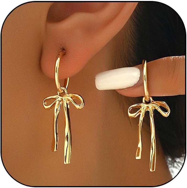 Bow earrings for women - Gold bow earrings for women - Christmas Earrings - Trendy Elegant Bowtie Drop Dangle Hoop Stud Lightweight Hypoallergenic Christmas Jewellery Gift for Party Wedding Holiday - 我的商店我的商店我的商店