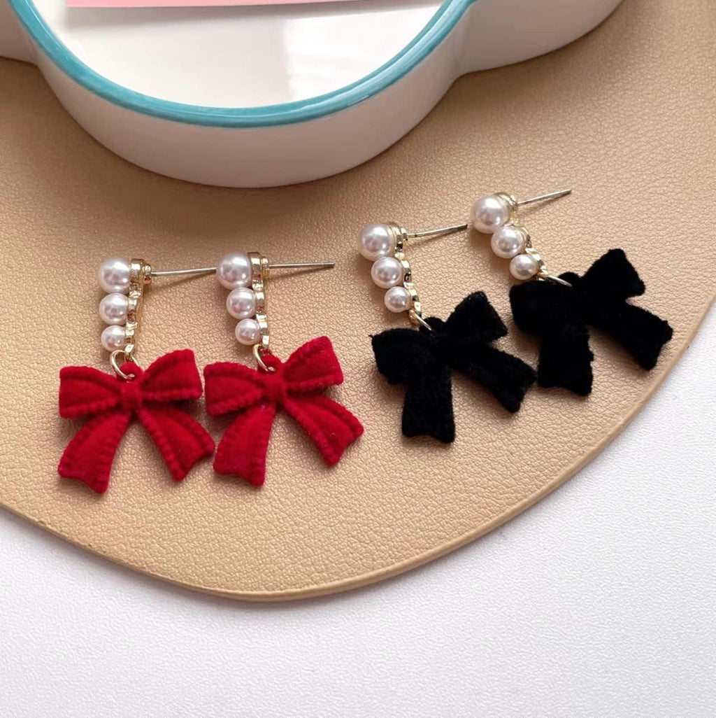 Bow Earrings for Women Red Ball Bow Earrings Pearl Bow Drop Earrings Anniversary Chrsitmas Valentine's Jewelry Holiday Gift for Women - 我的商店我的商店我的商店