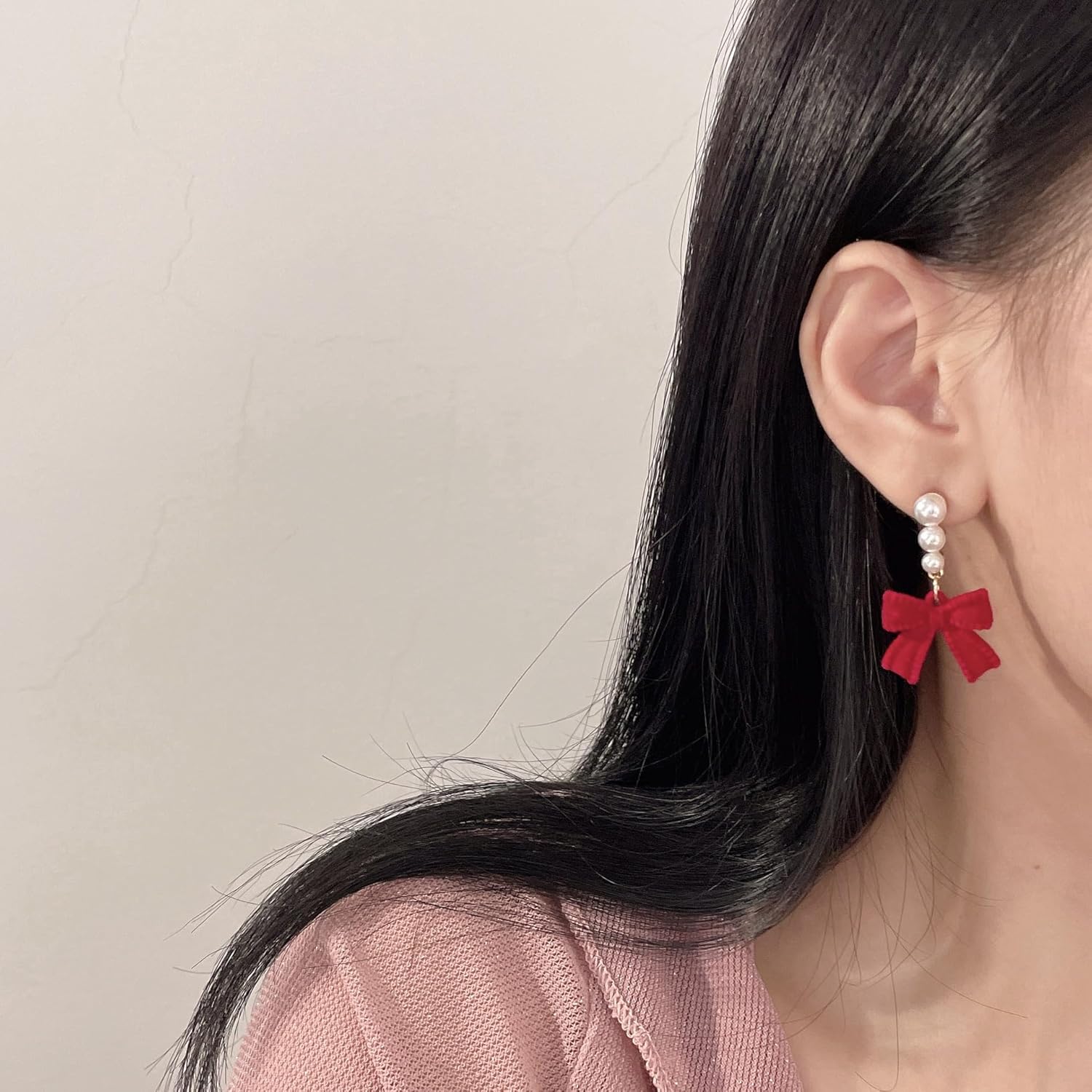 Bow Earrings for Women Red Ball Bow Earrings Pearl Bow Drop Earrings Anniversary Chrsitmas Valentine's Jewelry Holiday Gift for Women - 我的商店我的商店我的商店