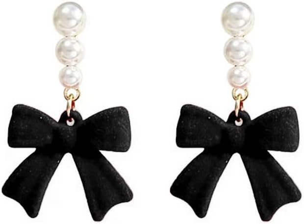 Bow Earrings for Women Red Ball Bow Earrings Pearl Bow Drop Earrings Anniversary Chrsitmas Valentine's Jewelry Holiday Gift for Women - 我的商店我的商店我的商店
