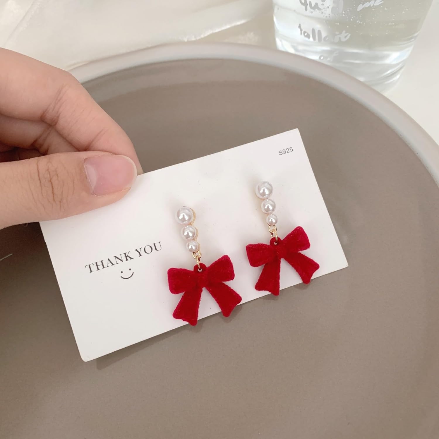 Bow Earrings for Women Red Ball Bow Earrings Pearl Bow Drop Earrings Anniversary Chrsitmas Valentine's Jewelry Holiday Gift for Women - 我的商店我的商店我的商店