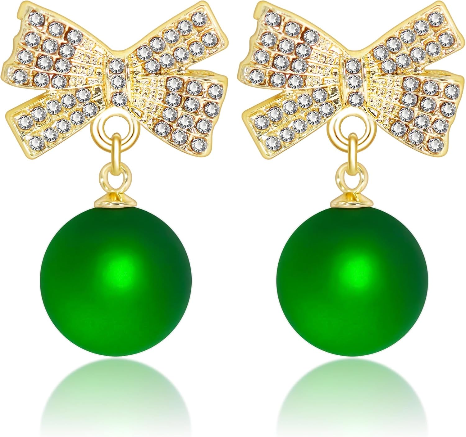 Bow Pearl Earrings for Women Red Green Elegant Ribbon Earrings Dainty Pearl Bow Jewelry Gifts for Christmas Wedding Party Daily Outfits - QIAO Crystal我的商店QIAO Crystal