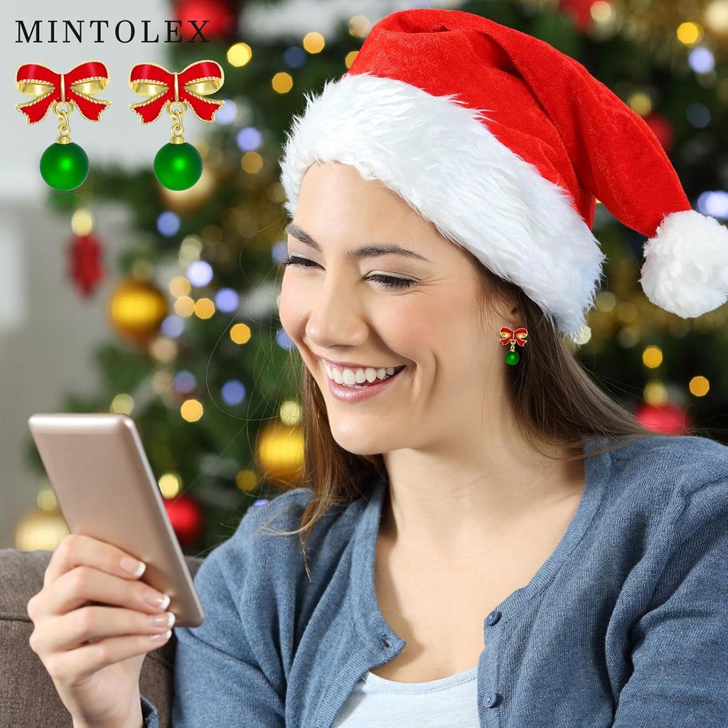 Bow Pearl Earrings for Women Red Green Elegant Ribbon Earrings Dainty Pearl Bow Jewelry Gifts for Christmas Wedding Party Daily Outfits - QIAO Crystal我的商店QIAO Crystal