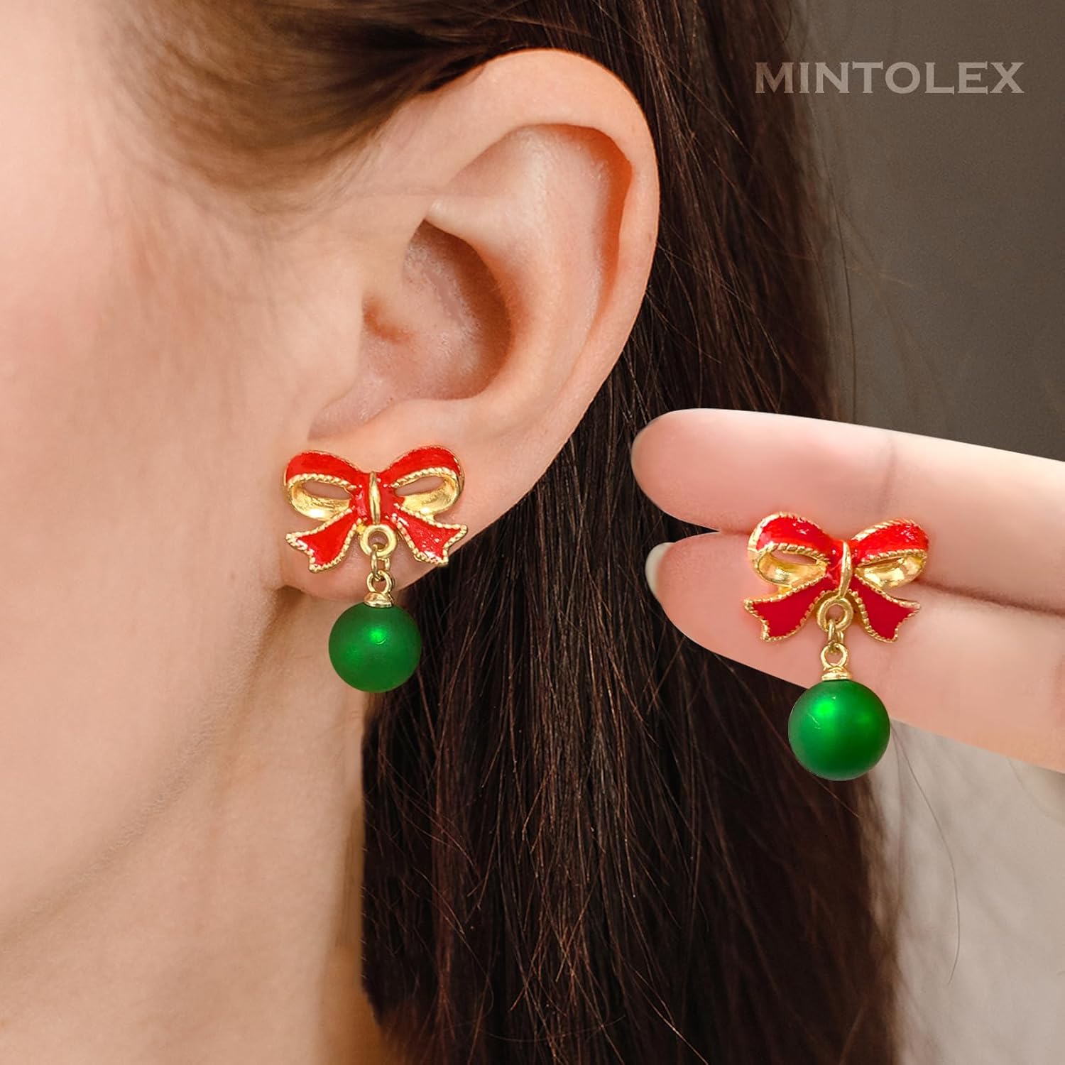 Bow Pearl Earrings for Women Red Green Elegant Ribbon Earrings Dainty Pearl Bow Jewelry Gifts for Christmas Wedding Party Daily Outfits - QIAO Crystal我的商店QIAO Crystal