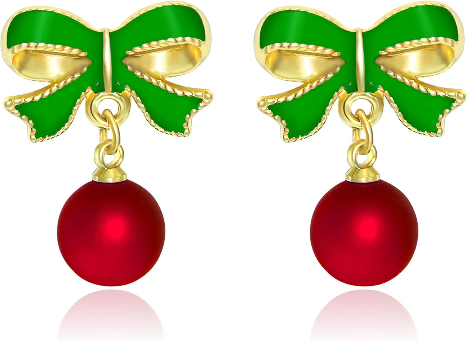 Bow Pearl Earrings for Women Red Green Elegant Ribbon Earrings Dainty Pearl Bow Jewelry Gifts for Christmas Wedding Party Daily Outfits - QIAO Crystal我的商店QIAO Crystal