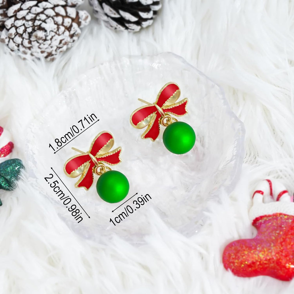 Bow Pearl Earrings for Women Red Green Elegant Ribbon Earrings Dainty Pearl Bow Jewelry Gifts for Christmas Wedding Party Daily Outfits - QIAO Crystal我的商店QIAO Crystal