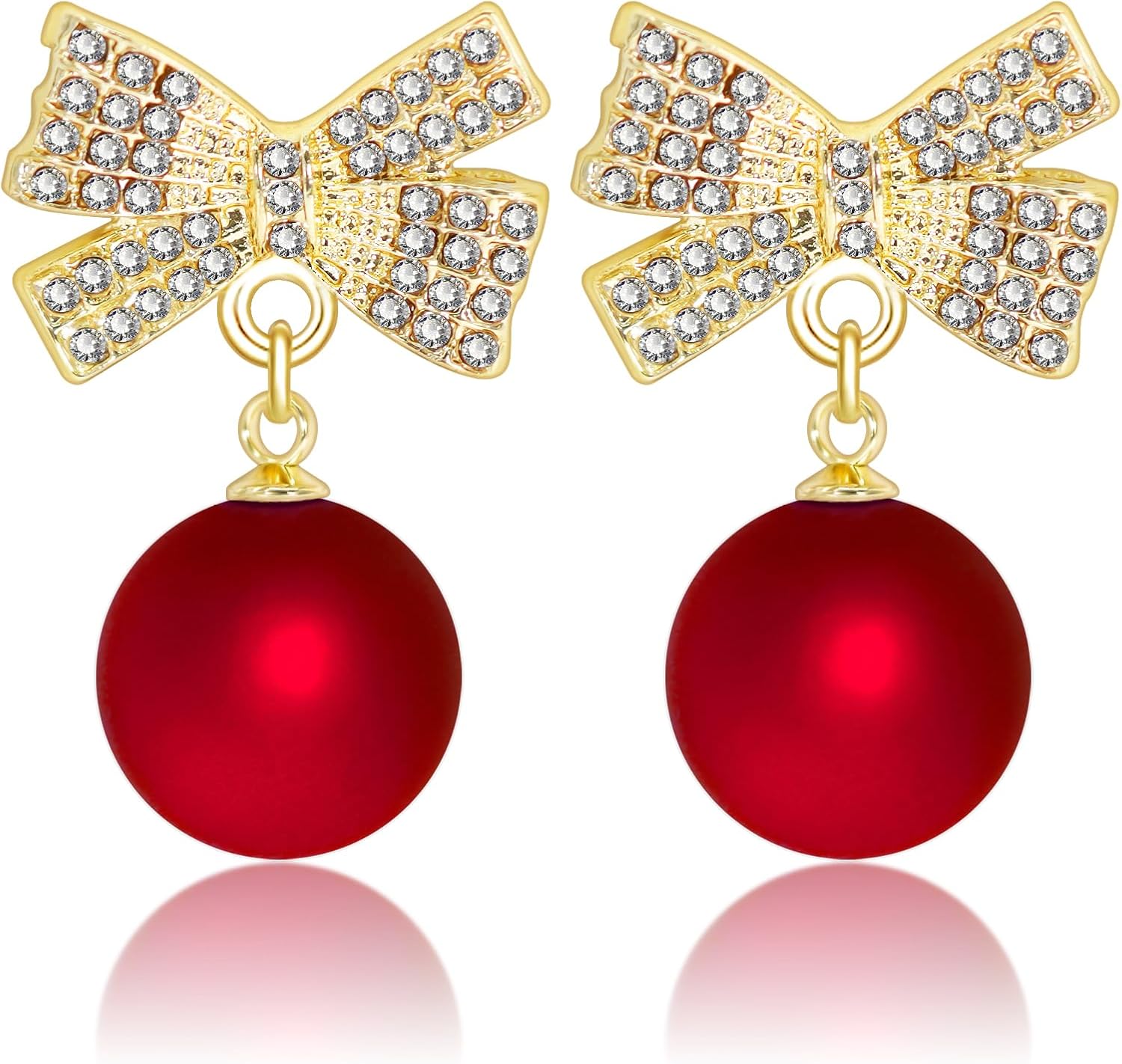 Bow Pearl Earrings for Women Red Green Elegant Ribbon Earrings Dainty Pearl Bow Jewelry Gifts for Christmas Wedding Party Daily Outfits - QIAO Crystal我的商店QIAO Crystal