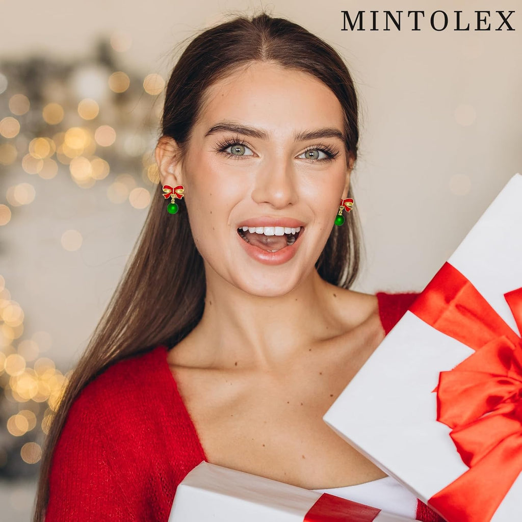 Bow Pearl Earrings for Women Red Green Elegant Ribbon Earrings Dainty Pearl Bow Jewelry Gifts for Christmas Wedding Party Daily Outfits - QIAO Crystal我的商店QIAO Crystal