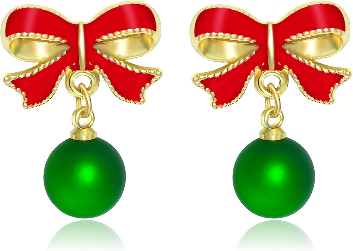 Bow Pearl Earrings for Women Red Green Elegant Ribbon Earrings Dainty Pearl Bow Jewelry Gifts for Christmas Wedding Party Daily Outfits - QIAO Crystal我的商店QIAO Crystal