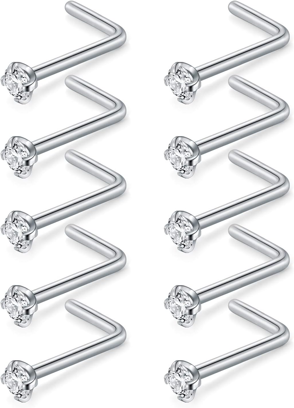 Briana Williams Nose Studs Nose Rings for Women 18G 20G Corkscrew Nose Ring Stainless Steel Nose Screw Studs Nose Rings Studs Surgical Steel Nostril Nose Piercing Jewelry - QIAO CrystalQIAO CrystalQIAO Crystal