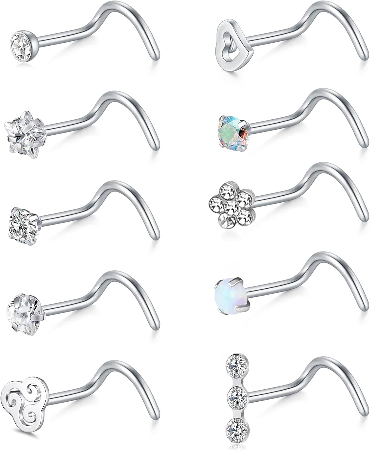 Briana Williams Nose Studs Nose Rings for Women 18G 20G Corkscrew Nose Ring Stainless Steel Nose Screw Studs Nose Rings Studs Surgical Steel Nostril Nose Piercing Jewelry - QIAO CrystalQIAO CrystalQIAO Crystal