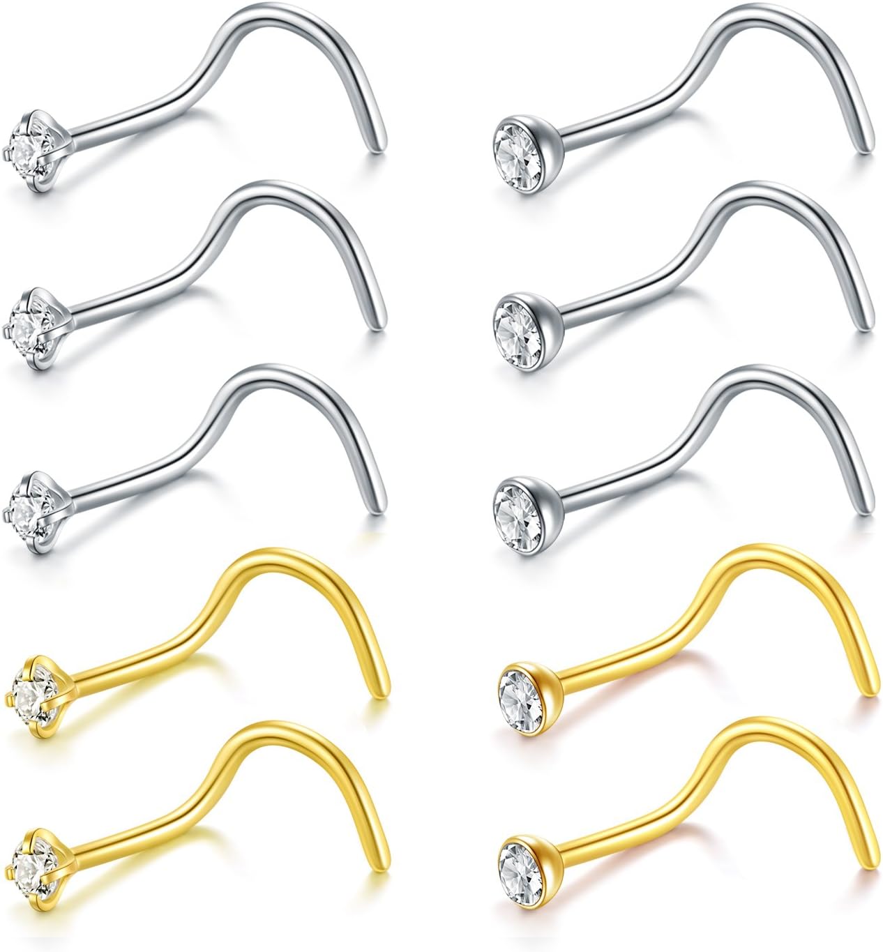 Briana Williams Nose Studs Nose Rings for Women 18G 20G Corkscrew Nose Ring Stainless Steel Nose Screw Studs Nose Rings Studs Surgical Steel Nostril Nose Piercing Jewelry - QIAO CrystalQIAO CrystalQIAO Crystal