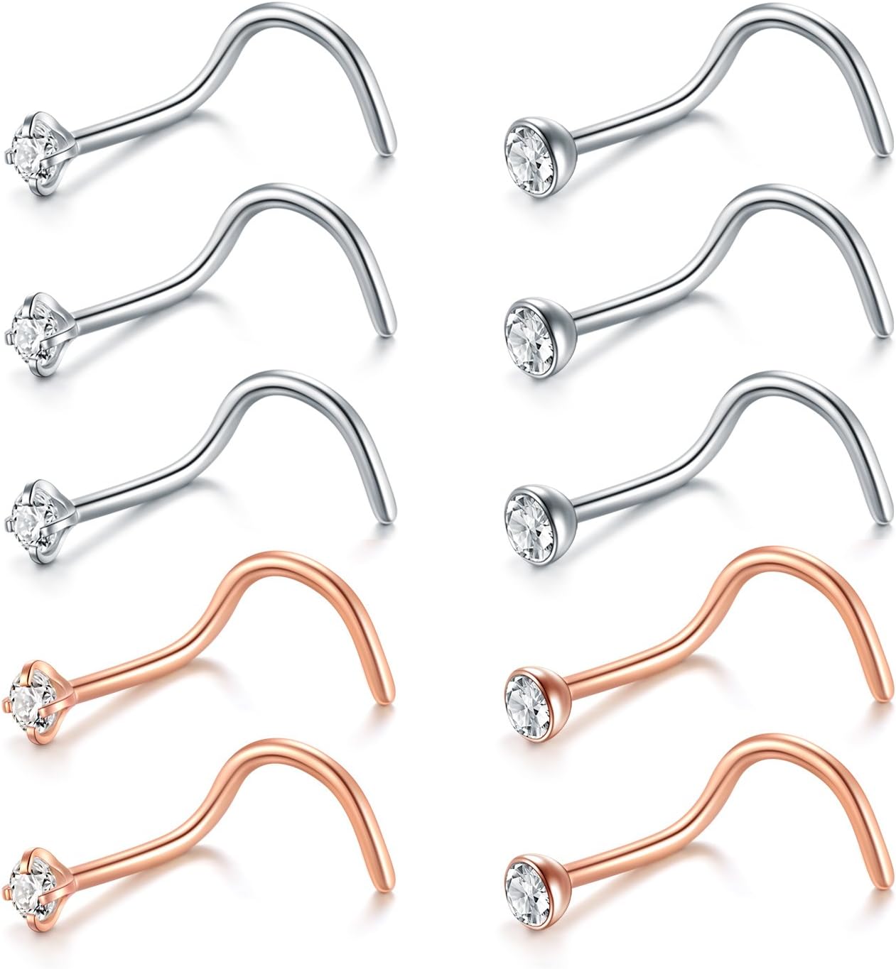 Briana Williams Nose Studs Nose Rings for Women 18G 20G Corkscrew Nose Ring Stainless Steel Nose Screw Studs Nose Rings Studs Surgical Steel Nostril Nose Piercing Jewelry - QIAO CrystalQIAO CrystalQIAO Crystal