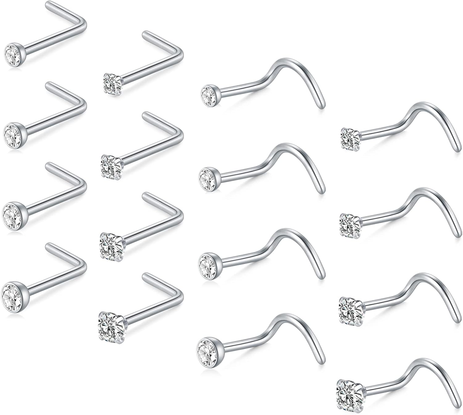 Briana Williams Nose Studs Nose Rings for Women 18G 20G Corkscrew Nose Ring Stainless Steel Nose Screw Studs Nose Rings Studs Surgical Steel Nostril Nose Piercing Jewelry - QIAO CrystalQIAO CrystalQIAO Crystal