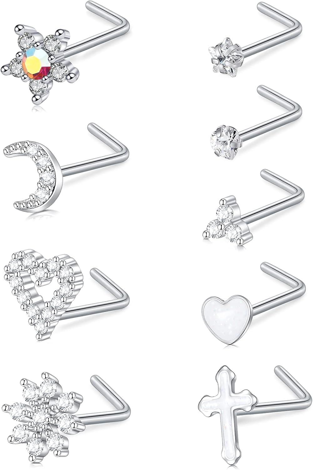 Briana Williams Nose Studs Nose Rings for Women 18G 20G Corkscrew Nose Ring Stainless Steel Nose Screw Studs Nose Rings Studs Surgical Steel Nostril Nose Piercing Jewelry - QIAO CrystalQIAO CrystalQIAO Crystal