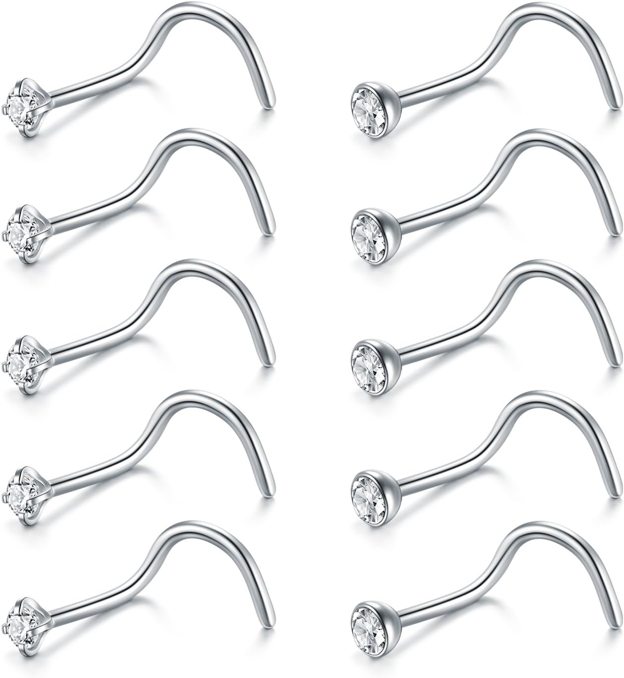 Briana Williams Nose Studs Nose Rings for Women 18G 20G Corkscrew Nose Ring Stainless Steel Nose Screw Studs Nose Rings Studs Surgical Steel Nostril Nose Piercing Jewelry - QIAO CrystalQIAO CrystalQIAO Crystal