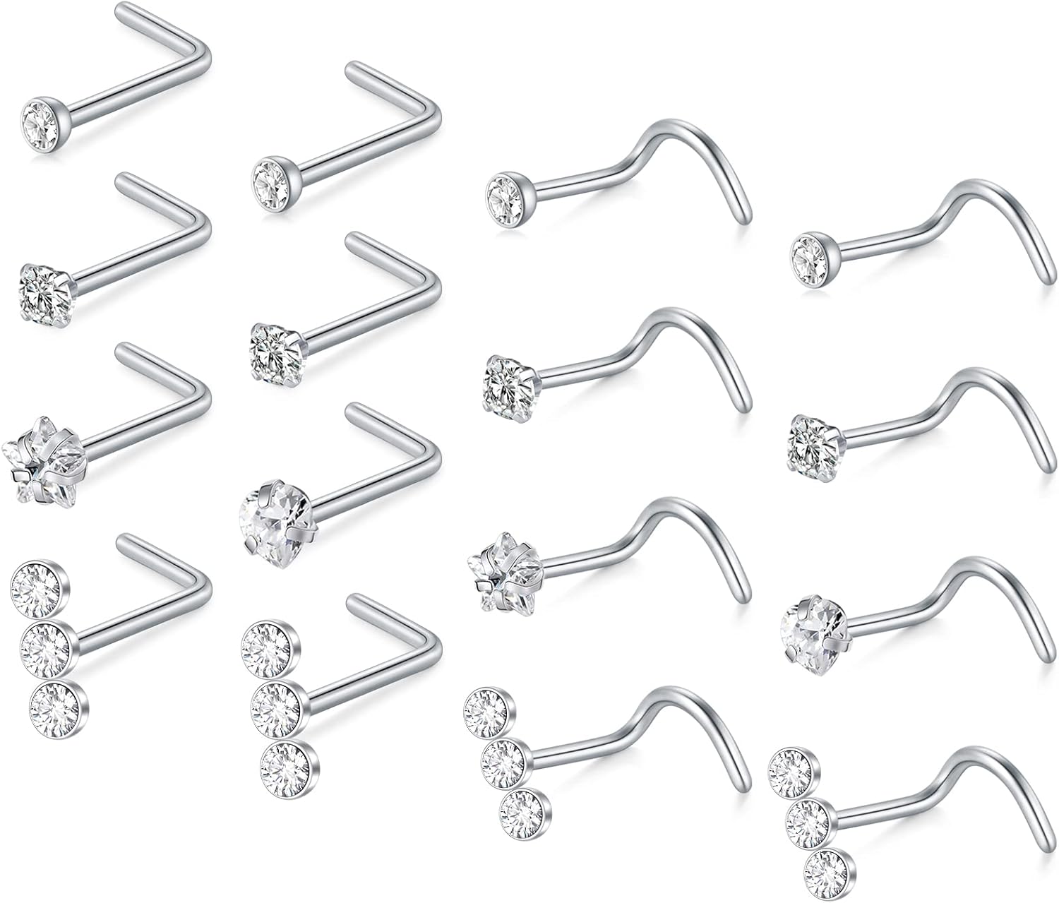 Briana Williams Nose Studs Nose Rings for Women 18G 20G Corkscrew Nose Ring Stainless Steel Nose Screw Studs Nose Rings Studs Surgical Steel Nostril Nose Piercing Jewelry - QIAO CrystalQIAO CrystalQIAO Crystal
