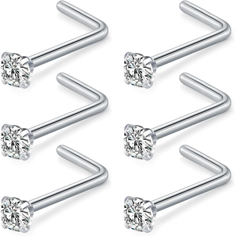 Briana Williams Nose Studs Nose Rings for Women 18G 20G Corkscrew Nose Ring Stainless Steel Nose Screw Studs Nose Rings Studs Surgical Steel Nostril Nose Piercing Jewelry - QIAO CrystalQIAO CrystalQIAO Crystal