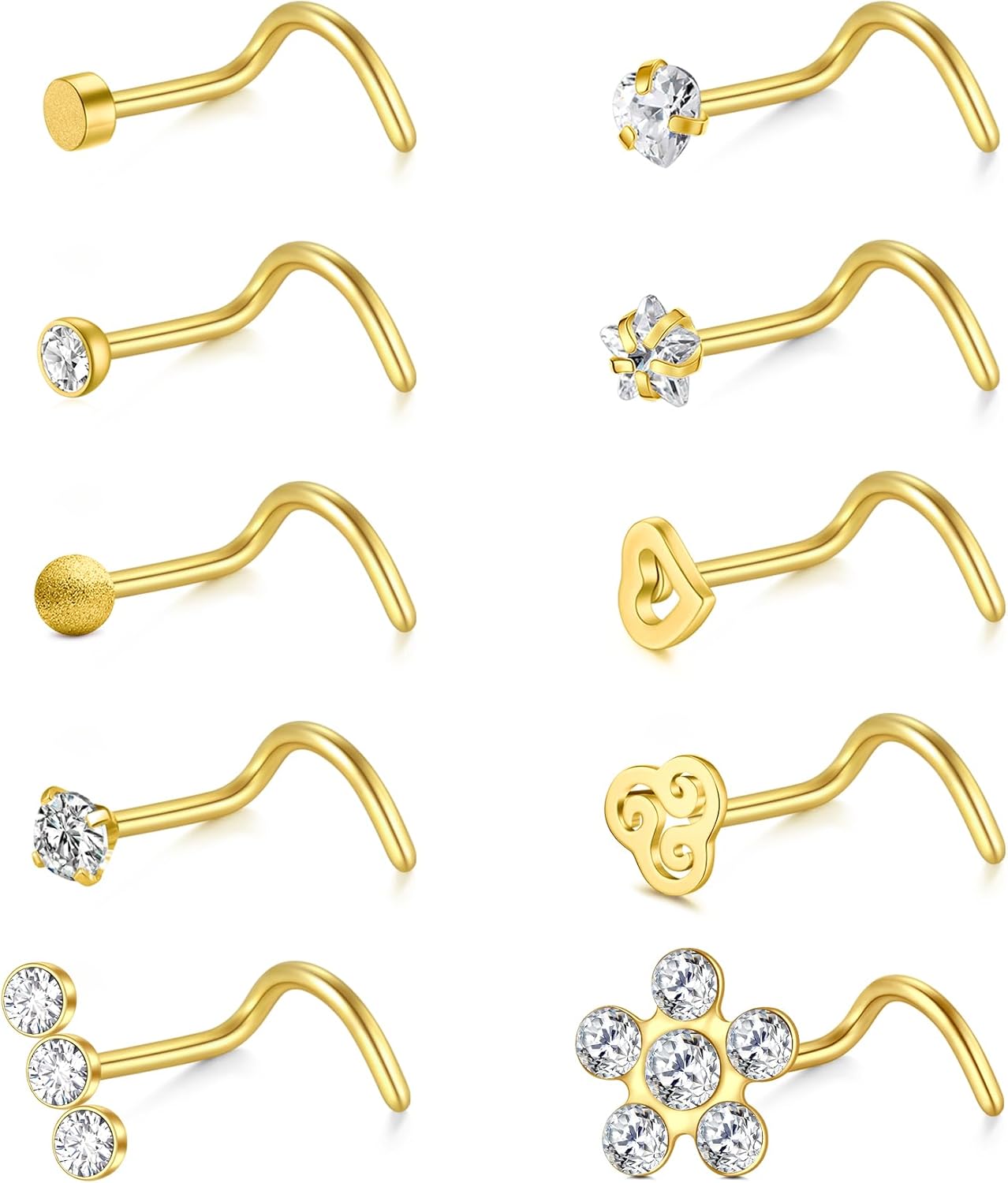 Briana Williams Nose Studs Nose Rings for Women 18G 20G Corkscrew Nose Ring Stainless Steel Nose Screw Studs Nose Rings Studs Surgical Steel Nostril Nose Piercing Jewelry - QIAO CrystalQIAO CrystalQIAO Crystal