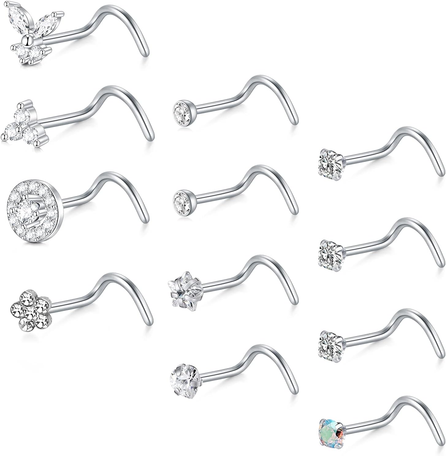 Briana Williams Nose Studs Nose Rings for Women 18G 20G Corkscrew Nose Ring Stainless Steel Nose Screw Studs Nose Rings Studs Surgical Steel Nostril Nose Piercing Jewelry - QIAO CrystalQIAO CrystalQIAO Crystal