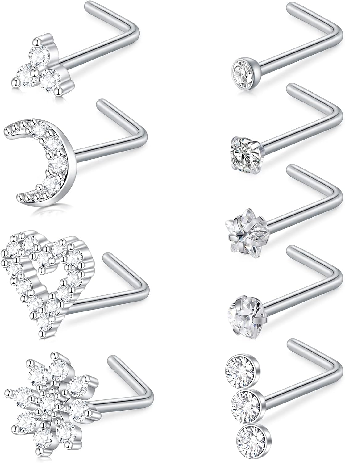 Briana Williams Nose Studs Nose Rings for Women 18G 20G Corkscrew Nose Ring Stainless Steel Nose Screw Studs Nose Rings Studs Surgical Steel Nostril Nose Piercing Jewelry - QIAO CrystalQIAO CrystalQIAO Crystal