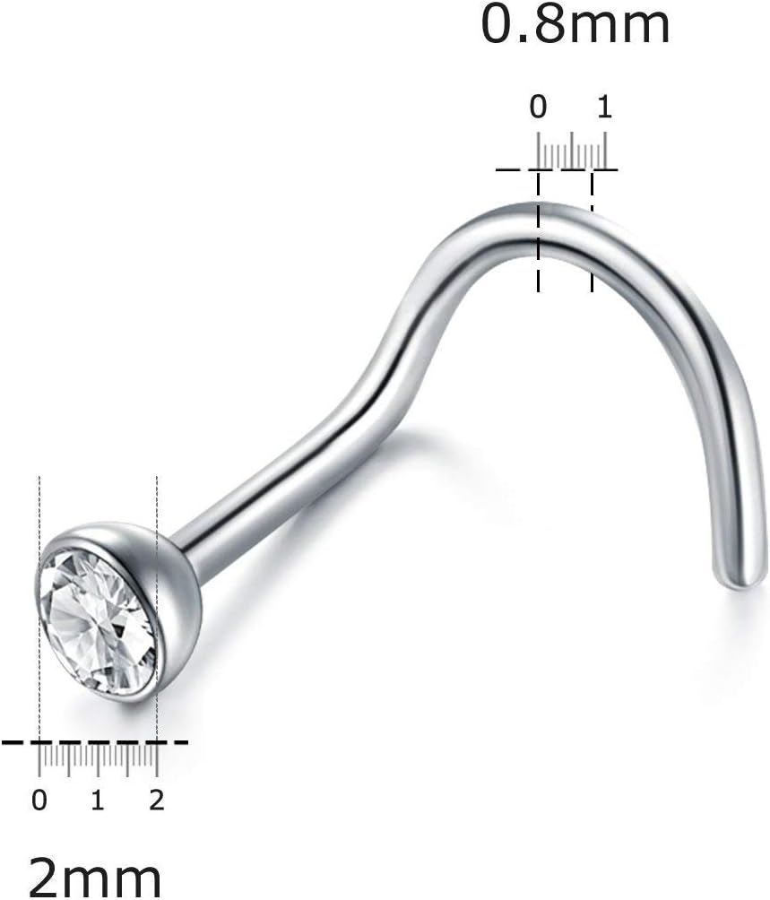 Briana Williams Nose Studs Nose Rings for Women 18G 20G Corkscrew Nose Ring Stainless Steel Nose Screw Studs Nose Rings Studs Surgical Steel Nostril Nose Piercing Jewelry - QIAO CrystalQIAO CrystalQIAO Crystal
