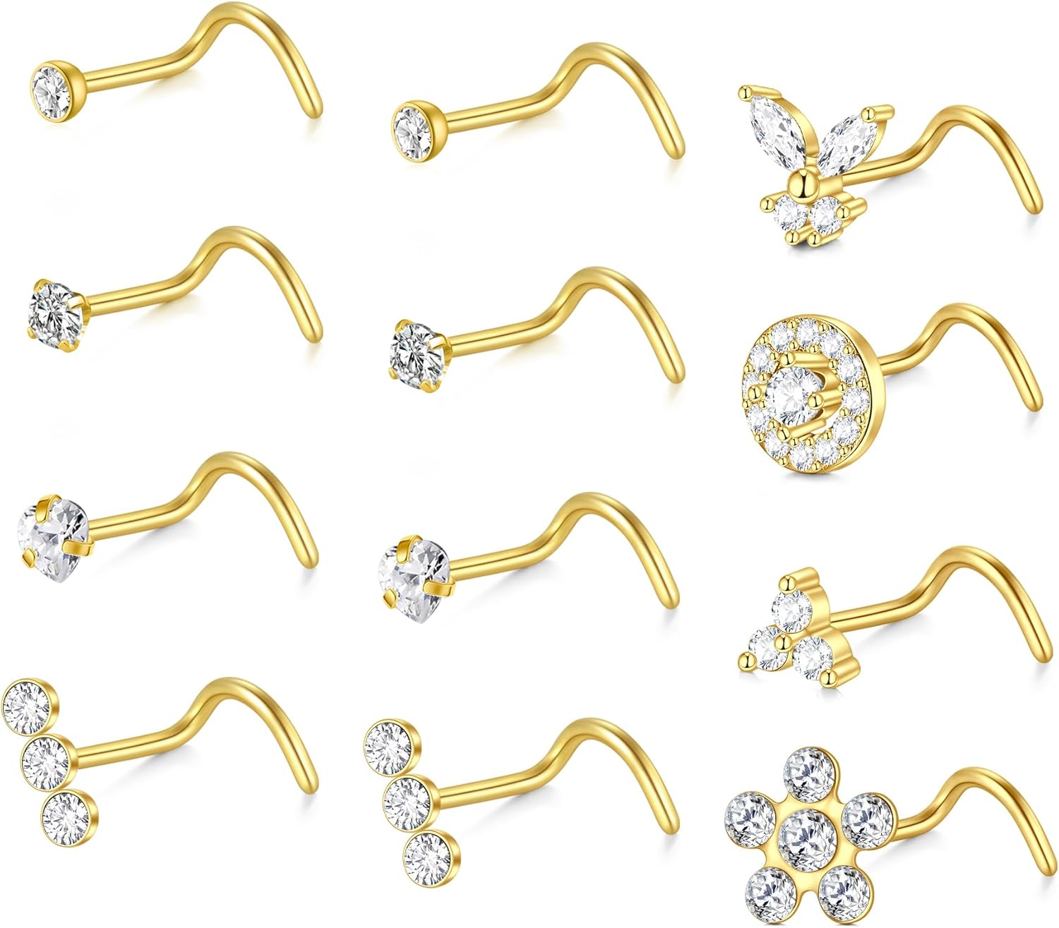 Briana Williams Nose Studs Nose Rings for Women 18G 20G Corkscrew Nose Ring Stainless Steel Nose Screw Studs Nose Rings Studs Surgical Steel Nostril Nose Piercing Jewelry - QIAO CrystalQIAO CrystalQIAO Crystal