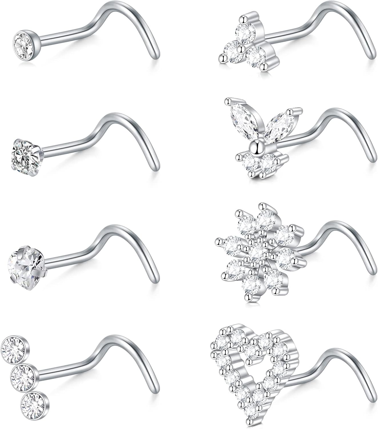Briana Williams Nose Studs Nose Rings for Women 18G 20G Corkscrew Nose Ring Stainless Steel Nose Screw Studs Nose Rings Studs Surgical Steel Nostril Nose Piercing Jewelry - QIAO CrystalQIAO CrystalQIAO Crystal