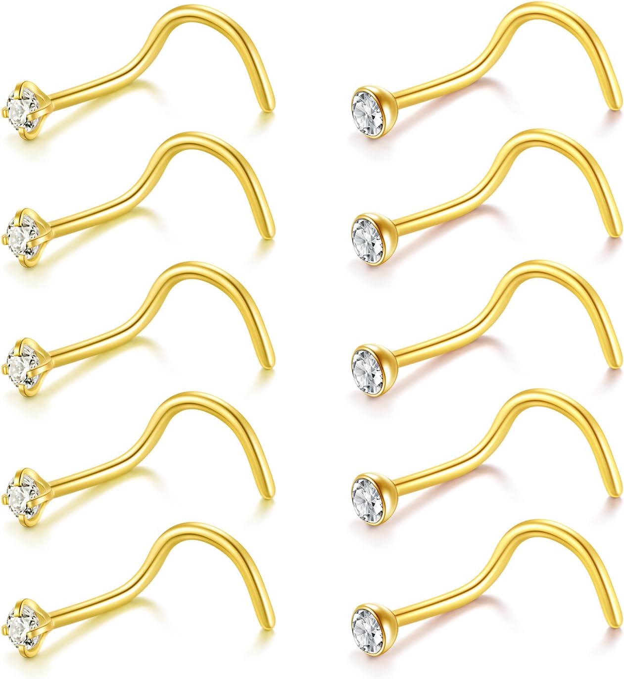 Briana Williams Nose Studs Nose Rings for Women 18G 20G Corkscrew Nose Ring Stainless Steel Nose Screw Studs Nose Rings Studs Surgical Steel Nostril Nose Piercing Jewelry - QIAO CrystalQIAO CrystalQIAO Crystal