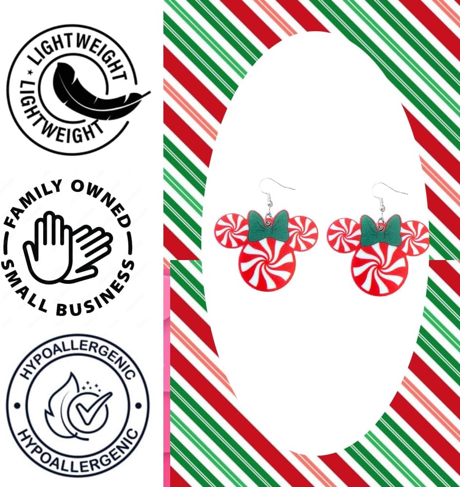 Candy Spearmint/Peppermint Style Mouse Ear Drop and Dangle Shaped Earrings for Women. - 我的商店我的商店我的商店