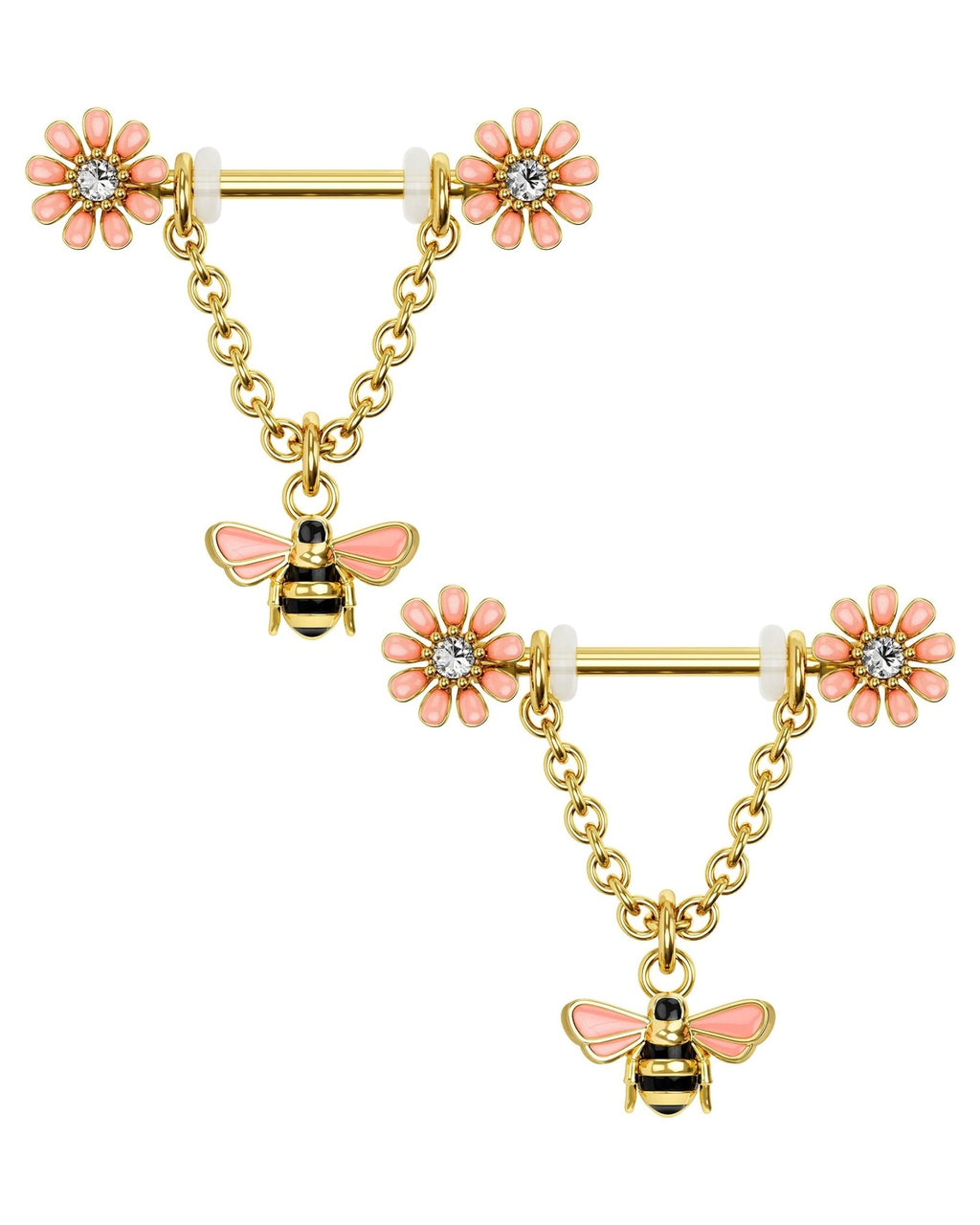 Chain Nipple Shield Rings - Dainty Bee Nipple Piercing Barbells 14G Dangle Rings - QIAO Crystal我的商店QIAO Crystal