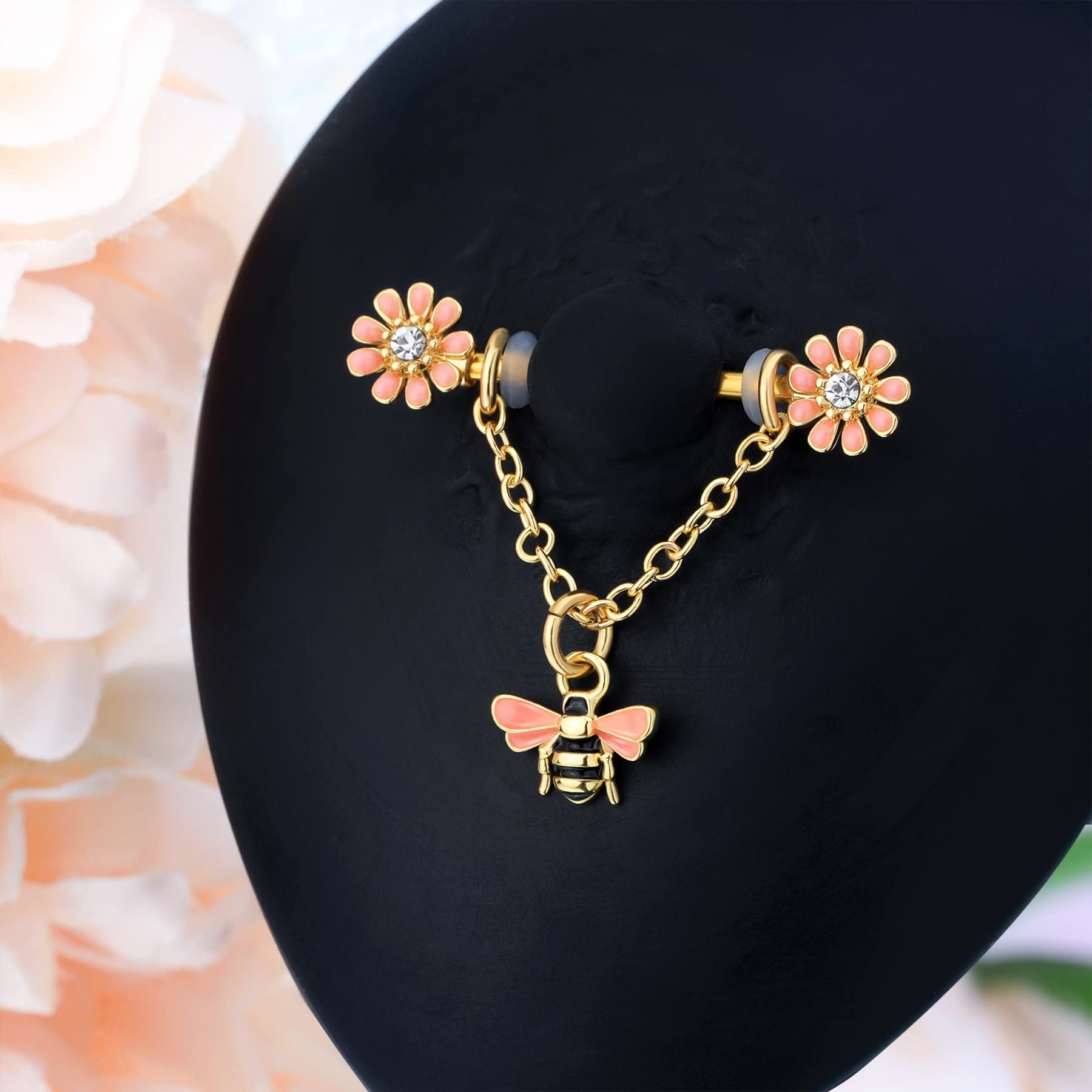 Chain Nipple Shield Rings - Dainty Bee Nipple Piercing Barbells 14G Dangle Rings - QIAO Crystal我的商店QIAO Crystal