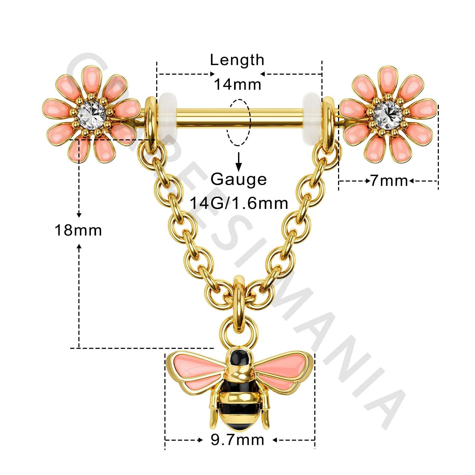Chain Nipple Shield Rings - Dainty Bee Nipple Piercing Barbells 14G Dangle Rings - QIAO Crystal我的商店QIAO Crystal