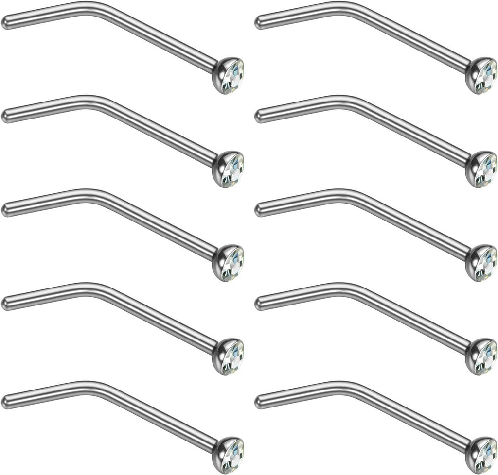 Charisma Small Nose Studs Stainless Steel Curved Nose Stud Bend L Shape Nose Ring Screw Piercing Jewelry Tiny Bone Studs for Women Men Hypoallergenic 20G (10pcs,Clear CZ, L - shape,1.8mm) - QIAO CrystalQIAO CrystalQIAO Crystal