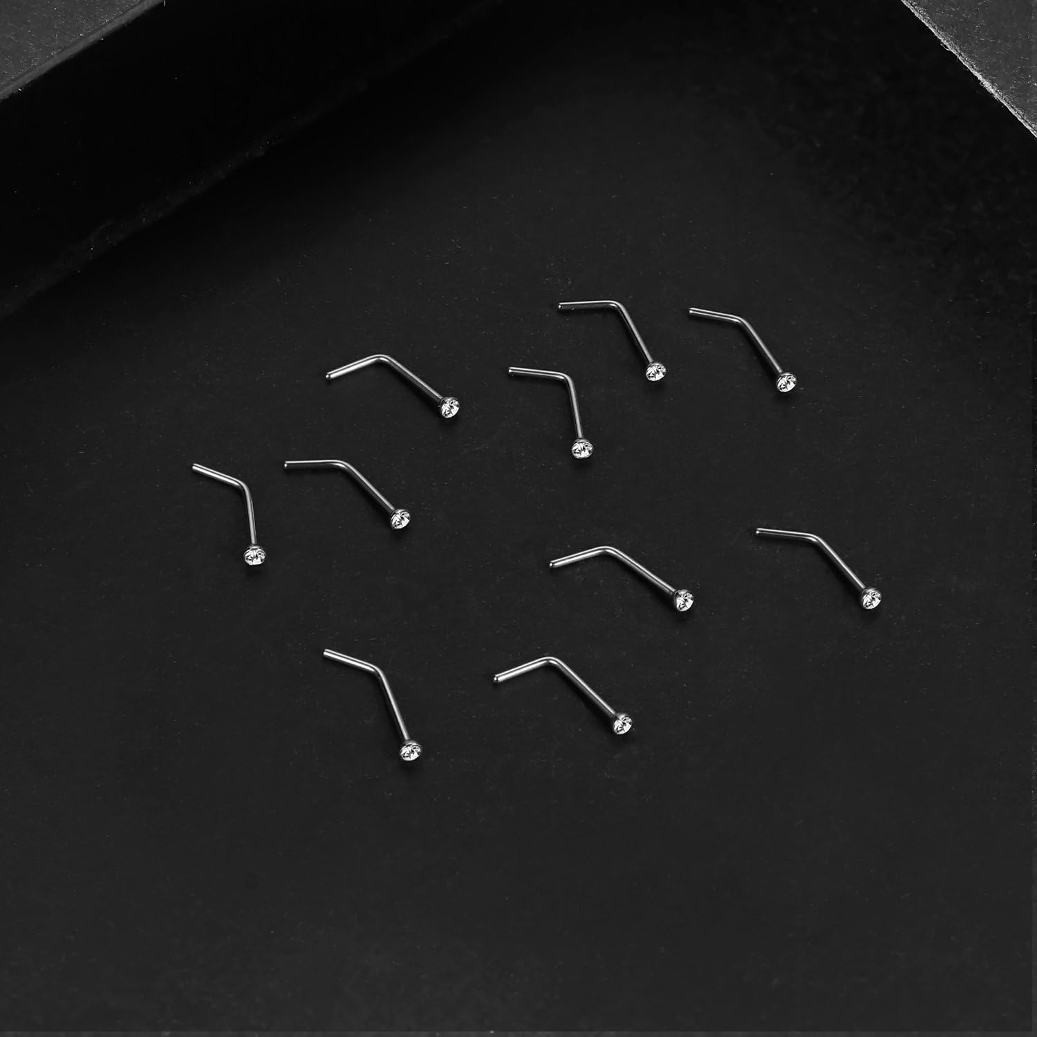 Charisma Small Nose Studs Stainless Steel Curved Nose Stud Bend L Shape Nose Ring Screw Piercing Jewelry Tiny Bone Studs for Women Men Hypoallergenic 20G (10pcs,Clear CZ, L - shape,1.8mm) - QIAO CrystalQIAO CrystalQIAO Crystal