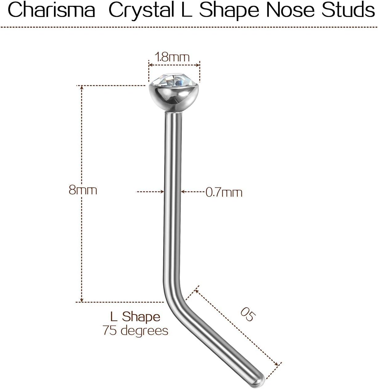 Charisma Small Nose Studs Stainless Steel Curved Nose Stud Bend L Shape Nose Ring Screw Piercing Jewelry Tiny Bone Studs for Women Men Hypoallergenic 20G (10pcs,Clear CZ, L - shape,1.8mm) - QIAO CrystalQIAO CrystalQIAO Crystal