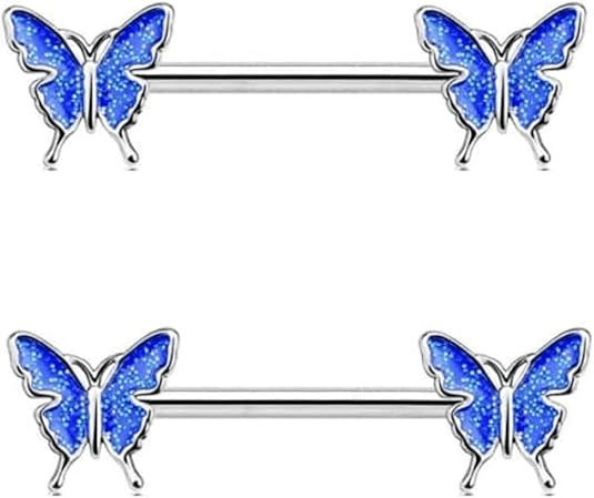 Charm Butterfly Nipple Barbell 14g Colorful Charming Nipple Piercing Animals Jewelry Nipple Ring Bar Body Piercing Jewelry for Women - QIAO Crystal我的商店QIAO Crystal