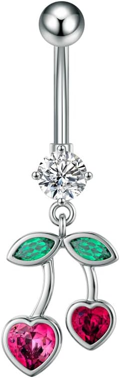 Cherry Dangle Belly Button Rings for Women 14G Stainless Steel Fruit Belly Navel Rings Internally Threaded Belly Barbell Dangling Belly Piercing Jewelry - 我的商店我的商店我的商店