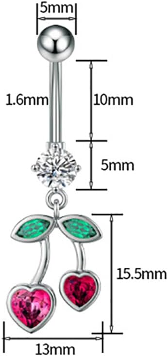 Cherry Dangle Belly Button Rings for Women 14G Stainless Steel Fruit Belly Navel Rings Internally Threaded Belly Barbell Dangling Belly Piercing Jewelry - 我的商店我的商店我的商店
