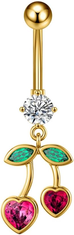 Cherry Dangle Belly Button Rings for Women 14G Stainless Steel Fruit Belly Navel Rings Internally Threaded Belly Barbell Dangling Belly Piercing Jewelry - 我的商店我的商店我的商店